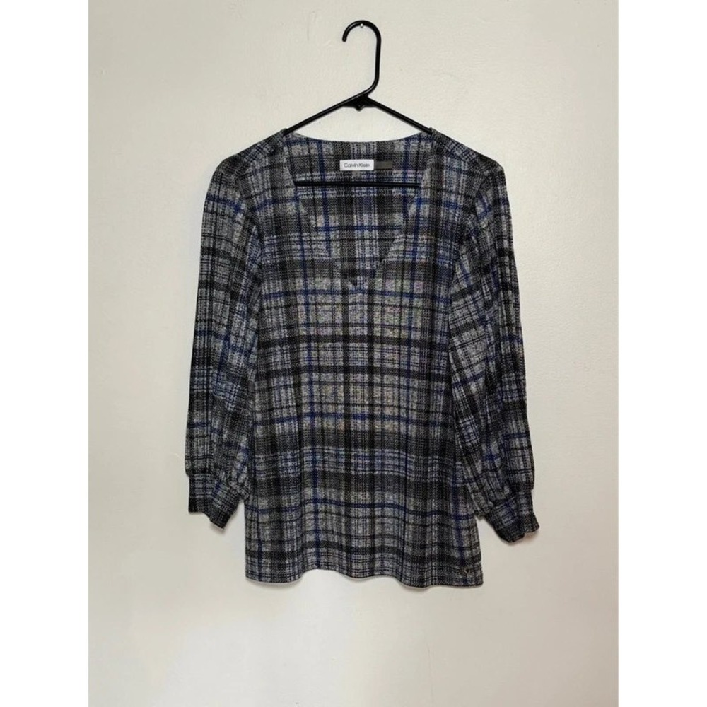 Calvin Klein Plaid Blouse Whimsigoth Gothic Academia Top 90s Grunge Corporate
